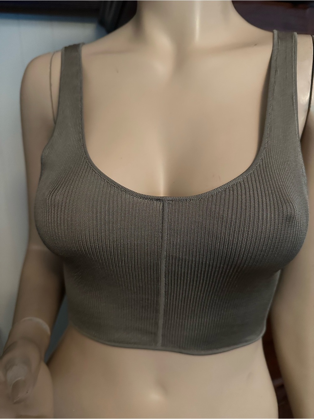 Saint Laurent Ribbed Scoop-Neck Bandeau in Taupe